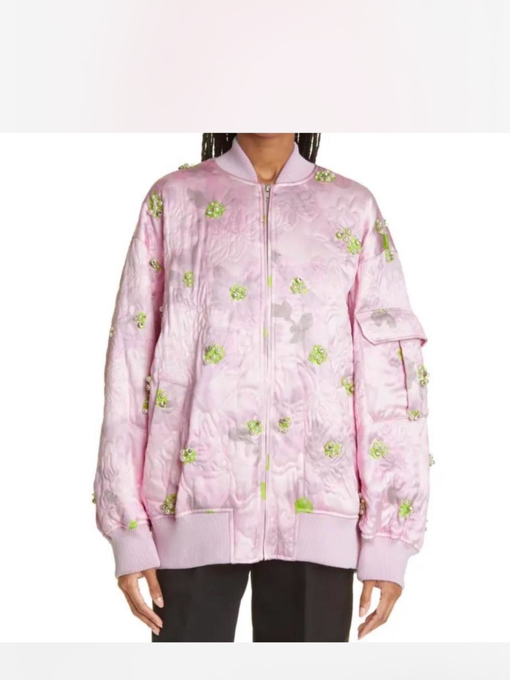 ISO STINE GOYA Pink Embellished Floral Bomber Jacket